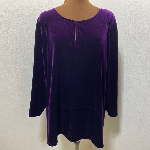 Lauren Ralph Lauren Women's Purple Velvet Keyhole Front Blouse Tunic Top Size 3X - Picture 1 of 7